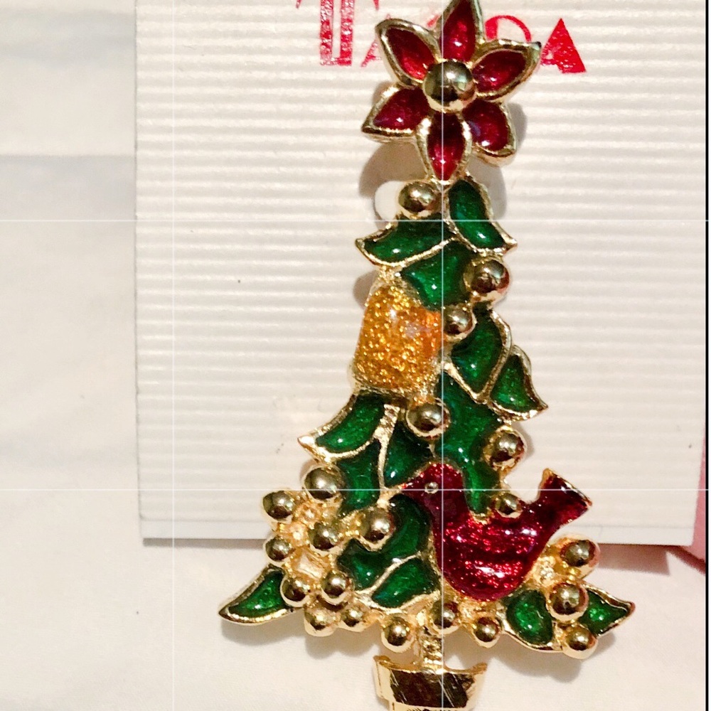 Tacoa NWT Christmas Tree Brooch Stones & Painted